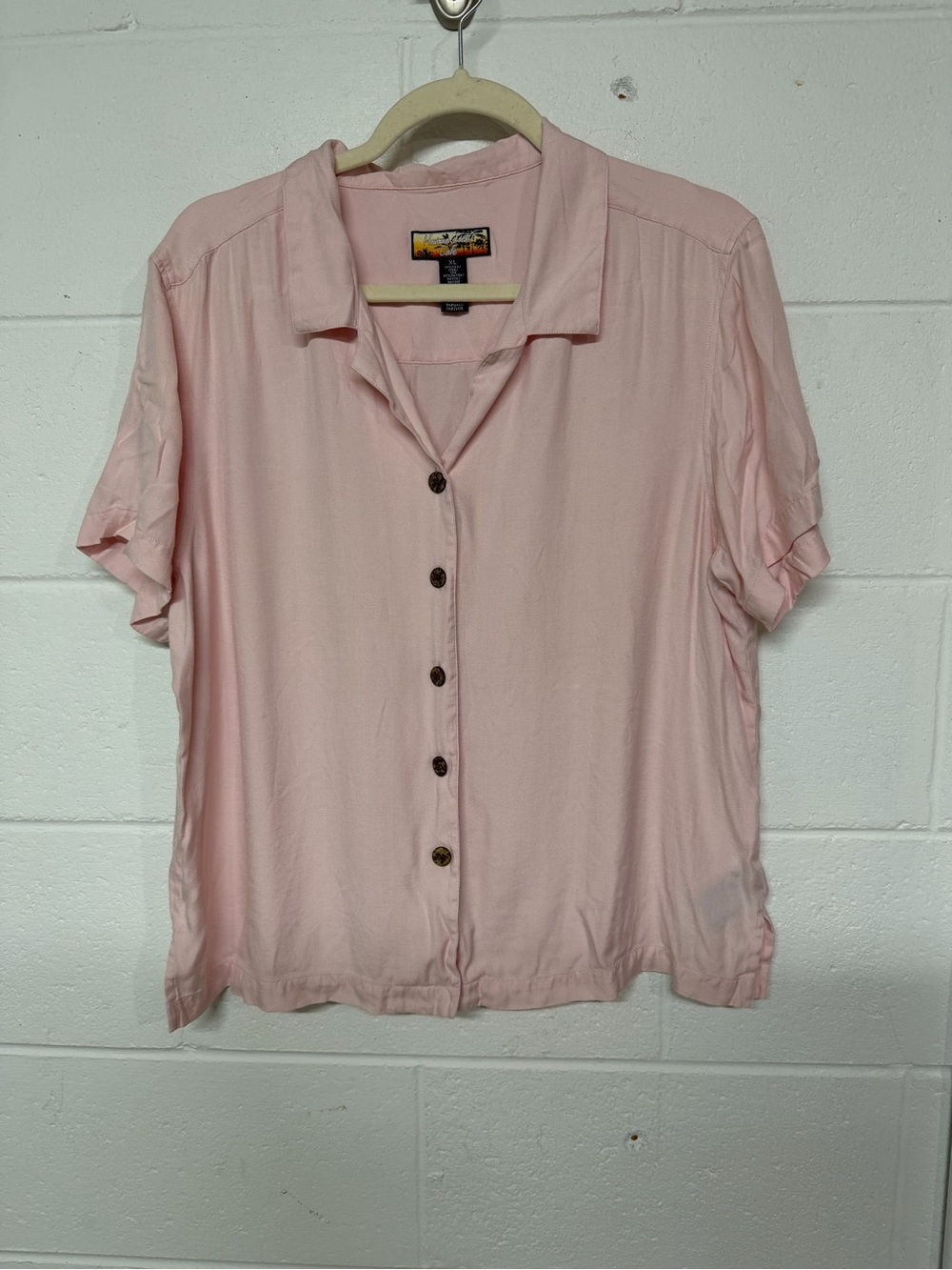 Havana Jack’s Cafe XL Pink 55% Silk Rayon Short Sleeve Button Up Resort Shirt